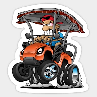 Funny Golf Cart Hotrod Golf Car Popping a Wheelie Cartoon Sticker